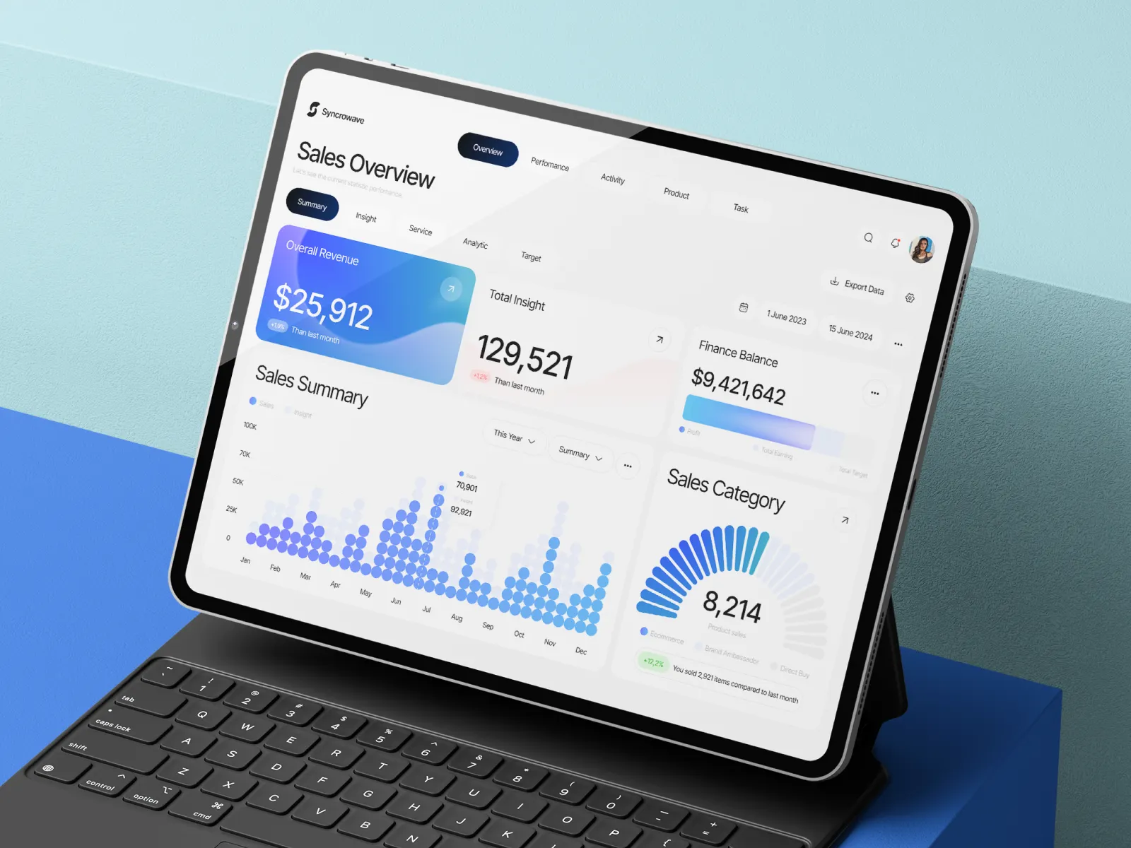 Account manager reviewing client P&L dashboards and pipeline